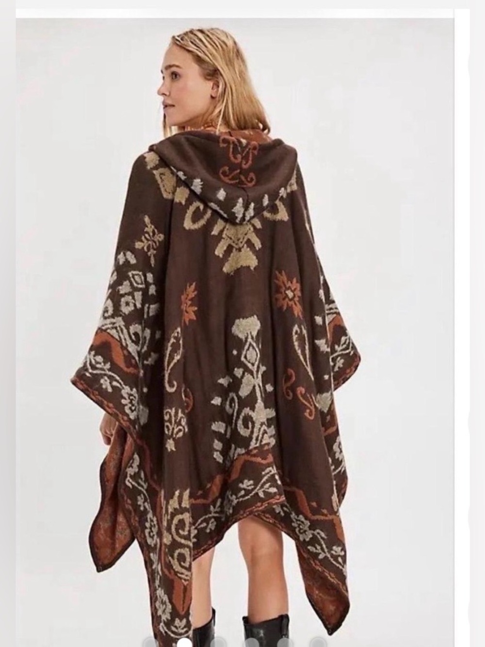 Free People Brown & Tan Hooded Poncho Sweater - Picture 3 of 5